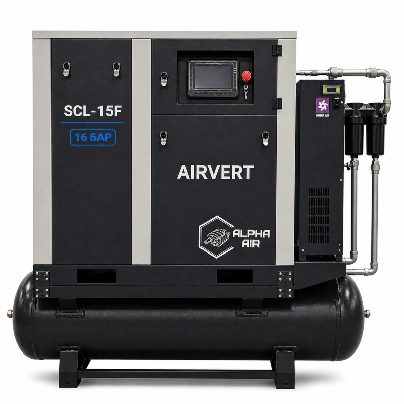 SCL 15F на ресивері 500 л з осушувачем і фільтрами — станція для лазерної різки 15 кВт